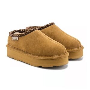 BearPaw Suede Slip-On Clog Slippers - Tan